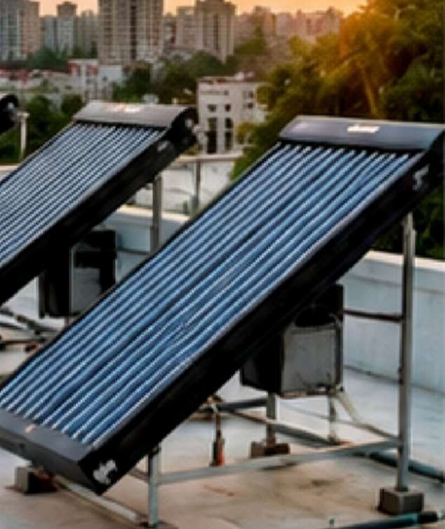 IESS panels on a city rooftop at sunset